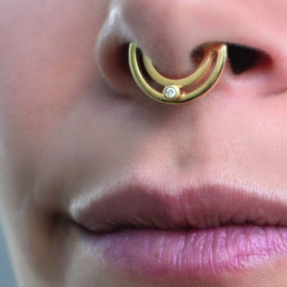 Sliding Diamond 14k Gold Septum Clicker Ring Body Jewelry